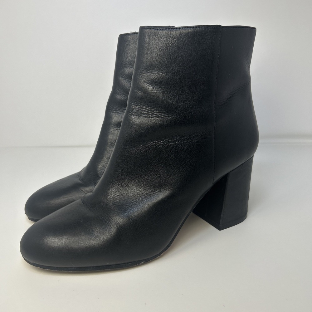 Antonio Melani Black Leather Ankle Booties‎ Block Heel Women's Size 9.5 M